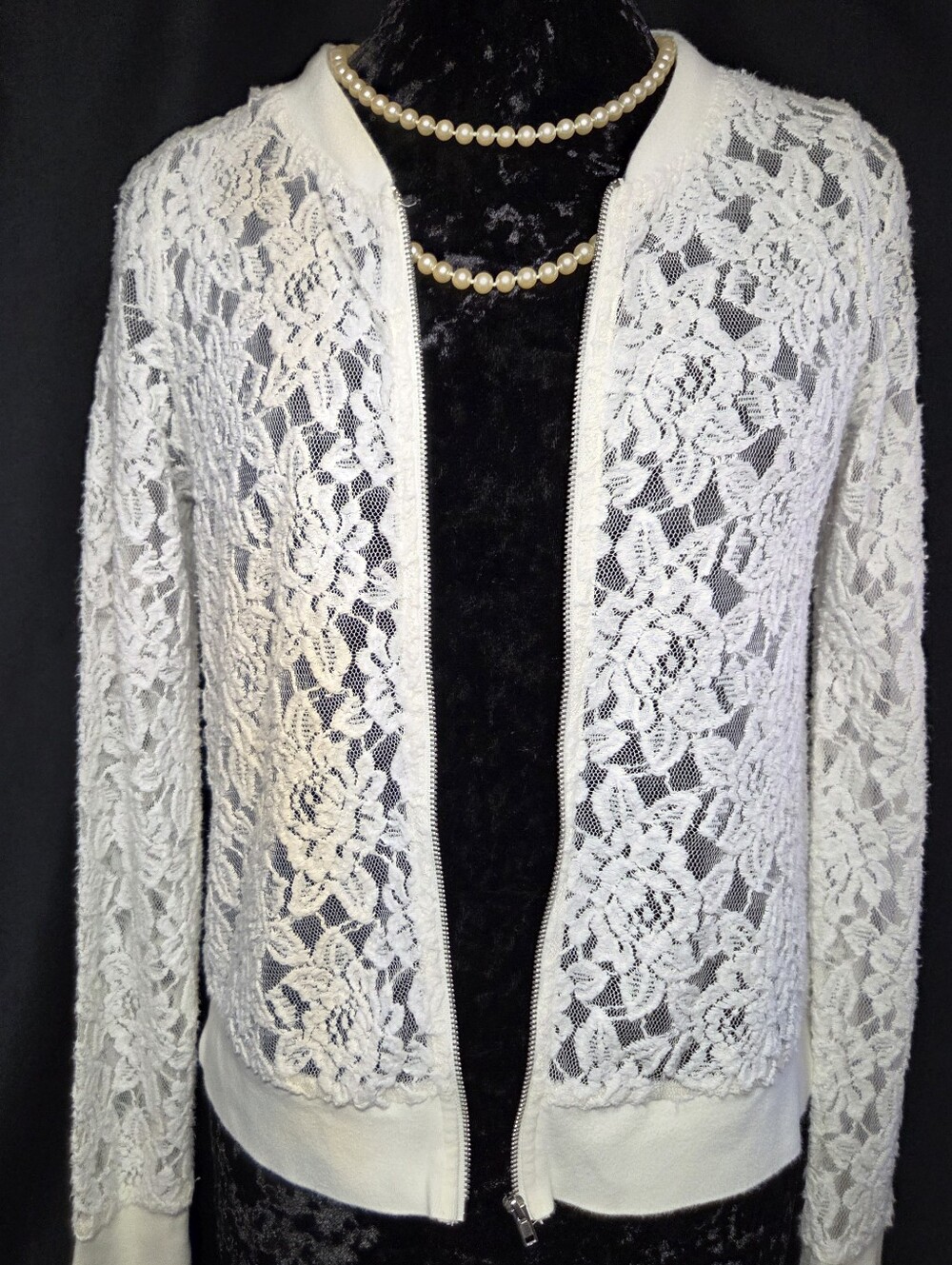 Ransom White Lace Zip-Front Cardigan Sweater